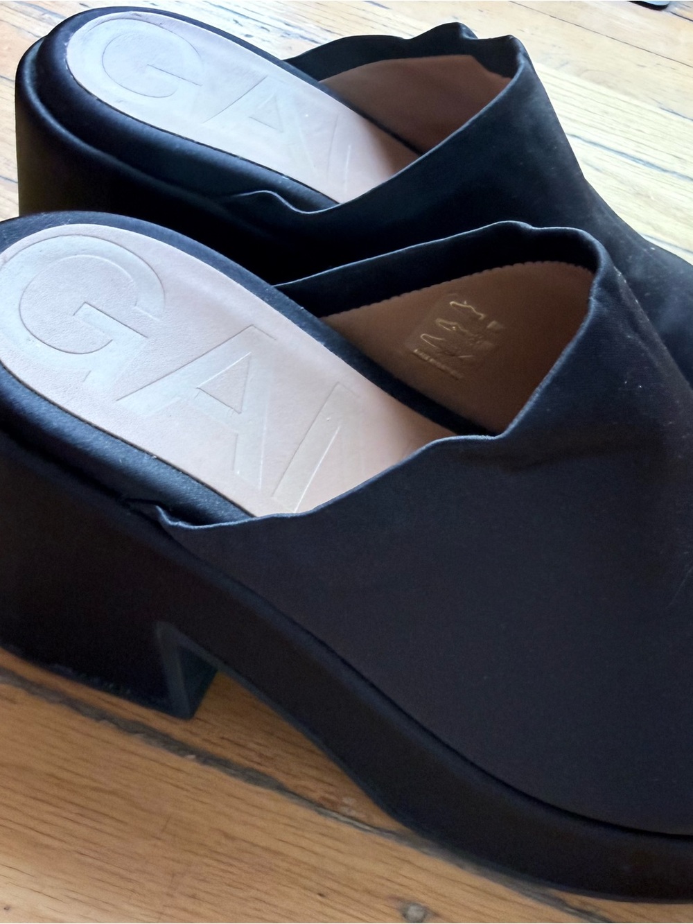 GANNI Retro Satin Platform Mules